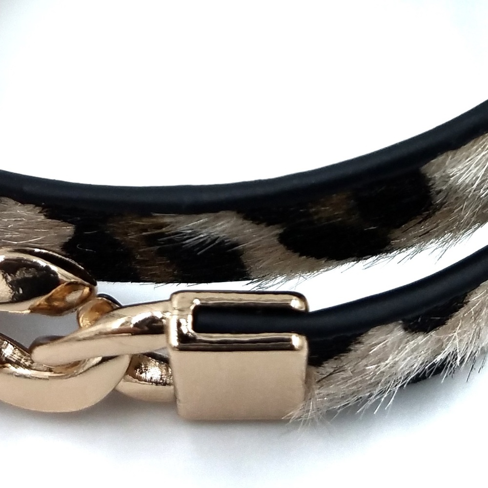 Leopard  gold chain wrap bracelet animal print - Picture 6 of 8